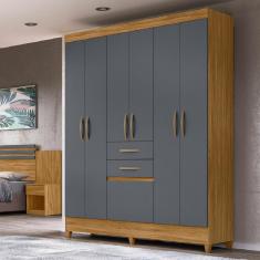Guarda Roupas Casal 7 Portas 2 Gavetas Mafra Moval Freijó / Cinza