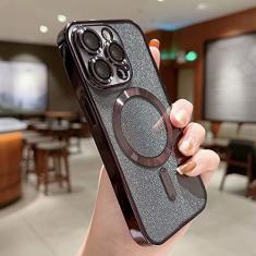 Capa de telefone de carga sem fio Electroplate para iPhone 14 13 12 11 Pro Max Plus Soft Bumper Glitter Cover Case, preta, para iPhone 12 Pro