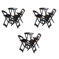 Kit 3 Conjuntos de Mesa Bistrô Dobraveis em Madeira Padrão com 3 Banquetas Altas - Tabaco