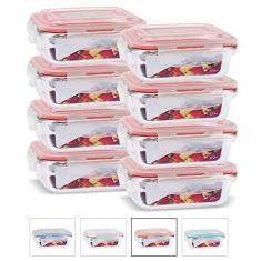 KIT 8 Potes de Vidro Retangular com Tampa Hermética 370ml Cor:Vermelho (QH)