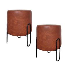 Kit 2 Puff Banqueta Redondo Ferro material sintético Sala Quart - MM D
