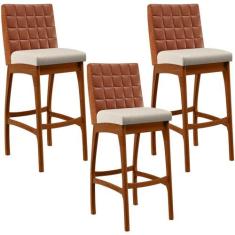 Kit 03 Banquetas Altas Cozinha Sala De Jantar Fixa Mila B04 Sintético 
