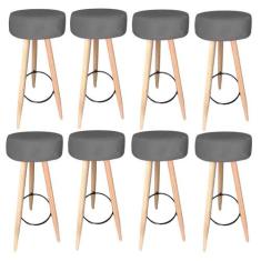 Kit 08 Banqueta Alta Flora Pés Palito em Madeira Branco para  Bar Bist