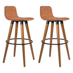 Kit 2 Banquetas Altas Luxo Aço Preto Linho Terracota Preto