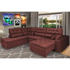 Sofa de Canto Retrátil e Reclinável com Molas Cama inBox Platinum Esquerdo 3,40x2,36 Suede Vinho
