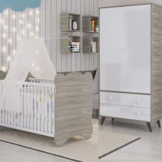 Quarto de Bebê Completo Berço com Guarda roupa 2 Portas 2 Gavetas Pipoca