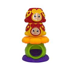 Torre Joaninha Com Bolinha Chocalho Estimulo Sensorial Bebês