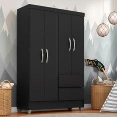 Guarda Roupa Solteiro Bruna 4 Portas Preto Fosco - Moveis Arapongas - 