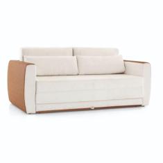 Sofá-Cama 2 Lugares MH-1609 Herval 188 cm Colchão Casal Linho Bege Laterais Marrom A