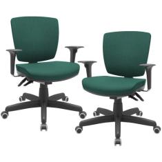 Kit 02 Cadeiras Escritório Executiva Office Giratória Preto Baixa Flex