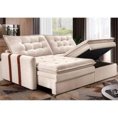 Sofá Baú Sem Caixa Retrátil 2,00m Softgel Petit Boucle Bege Claro Cama Inbox