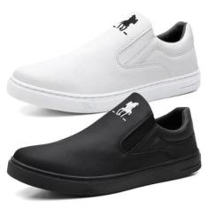 Kit 2 Pares Tênis Slip On Casual Menino com Elástico e Sola Reta Costurada-Masculino