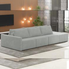 Sofá Ilha Modulado Milos 342cm Puff Lateral Veludo Cinza G33 - Gran Belo