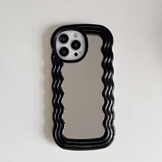Capa de telefone com espelho invisível para iPhone 14 14Pro Max 13 12 Pro 11 XS XR Luxo 3D Ondulado Capa traseira de silicone macio, preto, para iPhone 12