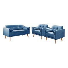 Conjunto Sofá Luma 2 Lugares + 2 Poltronas Moderna Decoração Sala Varanda Recepção
