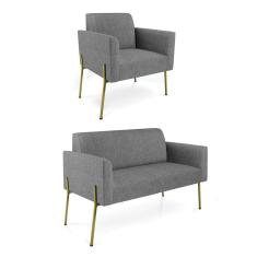 Sofá Namoradeira e Poltrona Pé de Ferro Dourado Marisa Linho Grafite D03 - D`Rossi