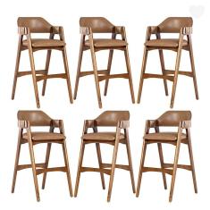 Kit 6 Banquetas com Braço Estofado Lua Madeira Imbuia Impermeável Caramelo L85  RMI