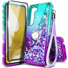 NGB Supremacy Capa compatível com Samsung Galaxy S24 Plus com protetor de tela de vidro temperado, suporte de anel/alça de pulso, capa fofa para meninas e mulheres com glitter líquido flutuante