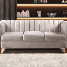 Sofá Chesterfield Realeza 3 Lugares Decoração Retrô Bege Claro