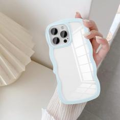 UEEBAI Capa transparente com moldura ondulada para iPhone 16 Pro, capa de telefone transparente encaracolada, linda capa de telefone ondulada para meninas, ajuste fino, à prova de choque, capa macia e