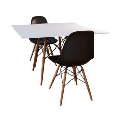 Conjunto De Mesa De Jantar Eames Eiffel Quadrada 90cm Tampo De Madeira