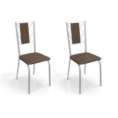 Cadeira Sala de Jantar Lisboa 2C076 Kit 2 Un Cromado/Courano Marrom - 
