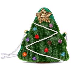 NVENF Bolsa transversal de Natal feminina com contas de árvore de Natal com renas e botas de ombro acessórios de Natal presentes, Vermelho