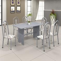Conjunto De Mesa 140x75cm Tampo Granito Com 6 Cadeiras Bianca