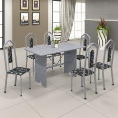 Conjunto De Mesa 140x75cm Tampo Granito Com 6 Cadeiras Bianca