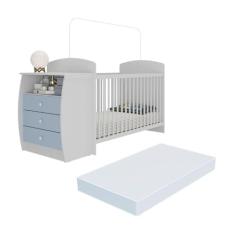 Berço Cômoda com Colchão Incluso Colinho de Mãe Multimóveis Mp4304 Branco/azul