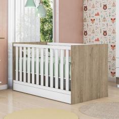 Berço Mini Cama Doce Sonho Qmovi Carvalho Rústico/Branco