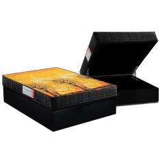 Cama Box Baú Casal Kit Colchão Espuma D28 AG65 Pantanal Suede Black 138x188 Preto Anjos