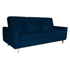 Sofá-Cama 3 Lugares com Baú Pamela Veludo Azul - Modern
