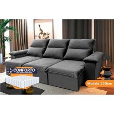 Sofá Retrátil Reclinável Paris 2.30m Suede Velut Cinza Molas Ensacadas - King House