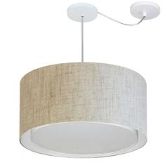 Lustre Pendente Cilíndrico Com Desvio Md-4308 Cúpula Em Tecido 50x30cm Rustico Bege - Bivolt