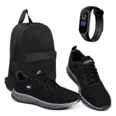 Kit Tênis Masculino Confortável Para Caminha Treino e Dia a Dia + Mochila Básica + Relógio-Masculino
