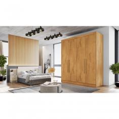 Guarda Roupa Solteiro Nantes 4 Portas de Bater 3 Gavetas MDF Nantes-peroba Móveis Europa