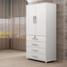 Guarda Roupa Solteiro Maia 2 Portas 4 Gavetas Branco Benetil Móveis