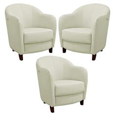 Kit 3 Poltronas Decorativas Sala de Estar Pés Madeira Kairós Couro Off White - Gran Belo