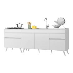 Kit 2 Balcões Gabinete Pia 150 cm e Cooktop 70 cm Veneza Multimóveis Mp2073.891 Branco