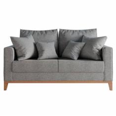 Sofá 2 Lugares Decorativo Beni Base Madeira Linho Cinza - Montanaris Decor