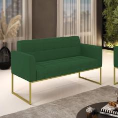 Sofá Namoradeira Elisa Veludo Verde Base Metálica Industrial Dourado - D`rossi