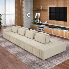 Sofá Ilha com Encosto e Almofadas Móveis Olimpo 465cm Modulado Linho Bege G45 - Gran Belo