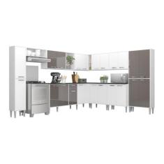 Armário de Cozinha Completa 11 peças Xangai Pop Multimóveis, Branco/La