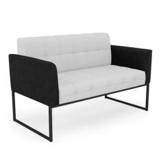 Sofá Namoradeira 2 Lugares Base Industrial Preto Elisa Preto-linho Cin