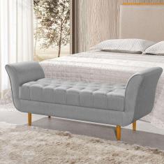 Recamier Pés Palito Em Madeira Marajó 1,50m Capitonê Linho Cinza - Cinza