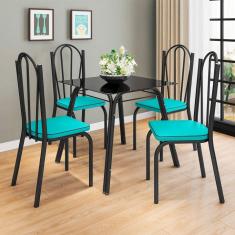 Conjunto de Mesa com 4 Cadeiras Lotus I Preto Fosco com Azul