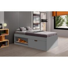 Cama Box Solteiro com Sapateira 88cm Laura Yescasa Cinza