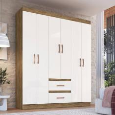 Guarda Roupa Texas 55600 6 Portas 2 Gavetas Off White/ Nogueira