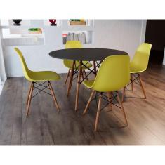 Sala de Jantar Mesa Eames Eiffel Preta 90cm com 4 Cadeiras Amarelas - 